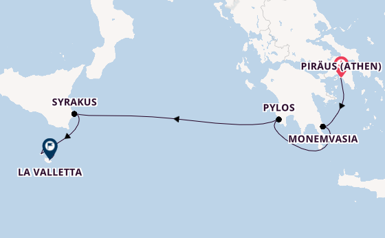 Mittelmeer ab Piräus (Athen), Griechenland auf der Royal Clipper