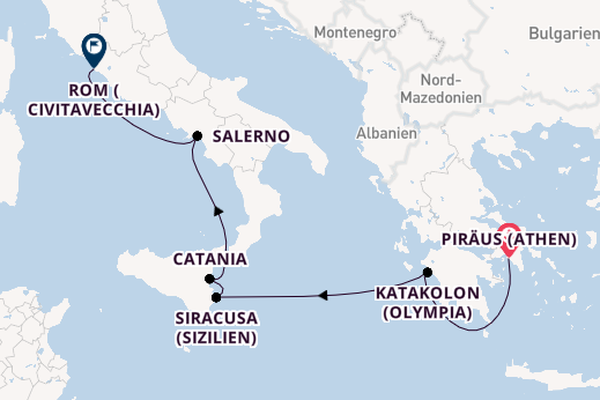Mittelmeer ab Piräus (Athen), Griechenland auf der Azamara Journey