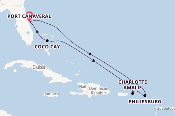 Caribbean from Port Canaveral, Florida, USA with the Utopia of the Seas