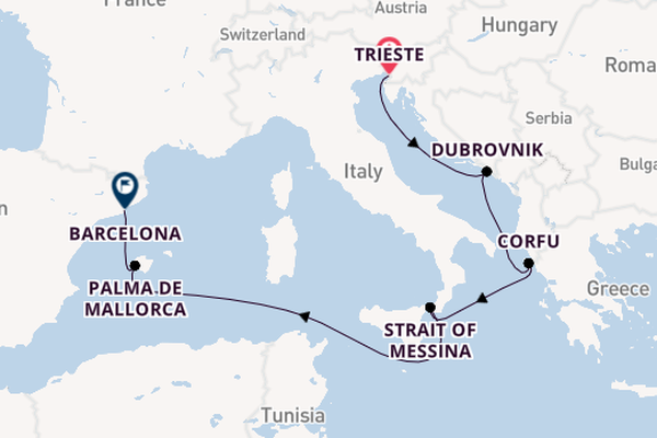 Mediterranean Sea from Trieste, Italy with the Queen Elizabeth
