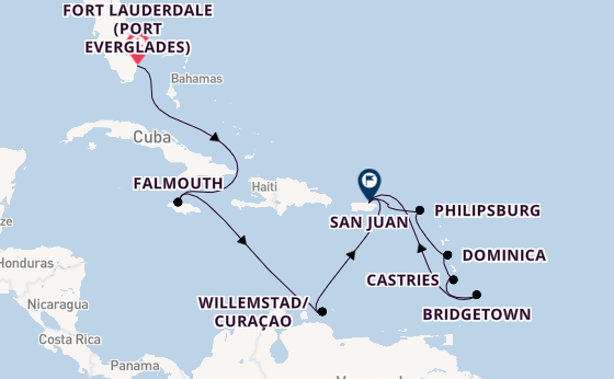 Caribbean from Fort Lauderdale (Port Everglades), Florida, USA with the Emerald Princess