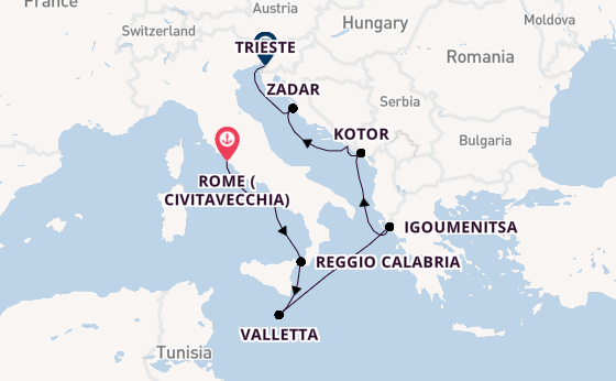 Mediterranean Sea from Rome (Civitavecchia), Italy with the Seven Seas Prestige