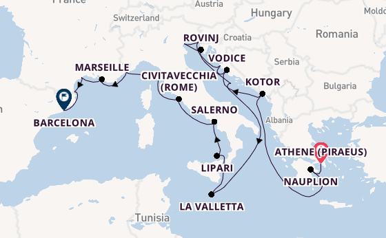 Middellandse Zee vanaf Athene (Piraeus), Griekenland met de Seabourn Ovation