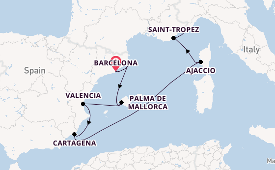 Western Mediterranean from Barcelona, Spain with the Silver Ray
