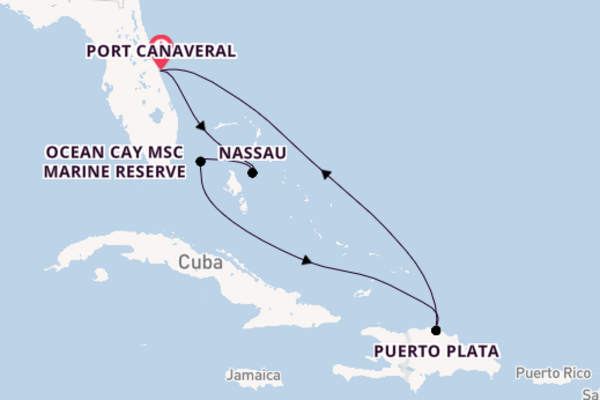 Caribbean from Port Canaveral, Florida with the MSC Grandiosa