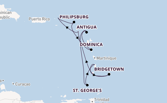 Southern Caribbean from Charlestown (Nevis), St. Kitts with the Arvia