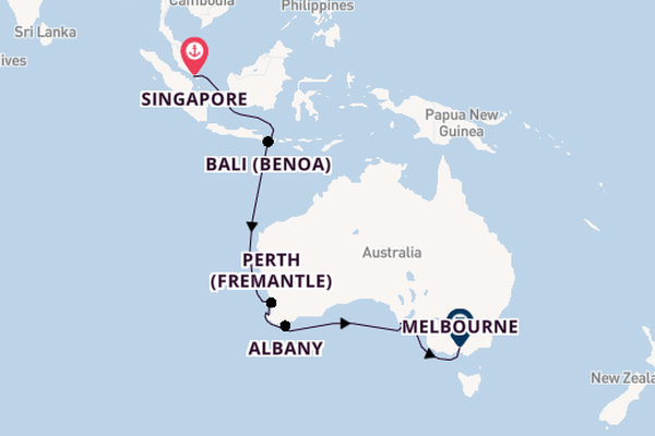 Australia from Singapore, Singapore with the Silver Moon