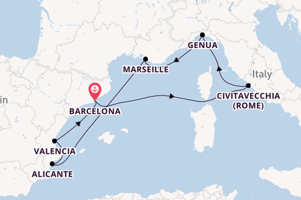 Westelijke Middellandse Zee vanaf Barcelona, Spanje met de MSC Magnifica