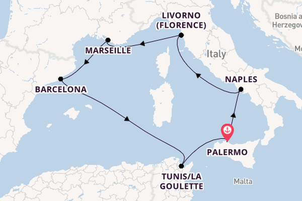 Western Mediterranean from Palermo, Sicily, Italy with the MSC Meraviglia