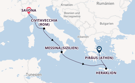 Mittelmeer ab Savona, Italien auf der Costa Pacifica