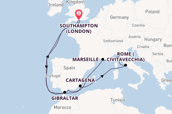 Western Mediterranean From Southampton with the Queen Anne