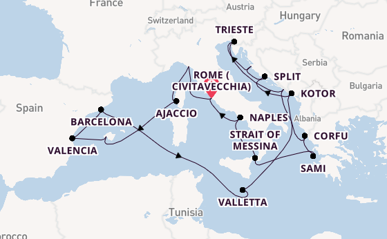 Mediterranean Sea from Rome (Civitavecchia), Italy with the Queen Elizabeth