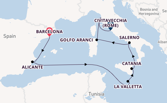 Westelijke Middellandse Zee vanaf Barcelona, Spanje met de Seven Seas Grandeur