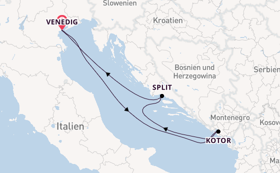 Mittelmeer ab Venedig, Italien auf der MSC Lirica