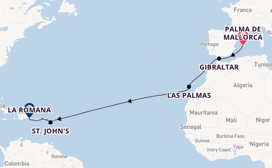 Caribbean vanaf Palma de Mallorca, Mallorca, Spanje met de Mein Schiff 3