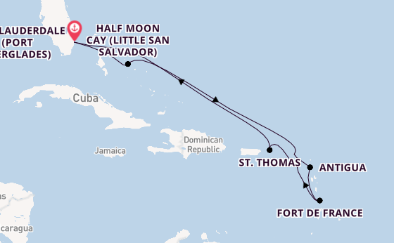 Caribbean from Fort Lauderdale (Port Everglades), Florida, USA with the Eurodam