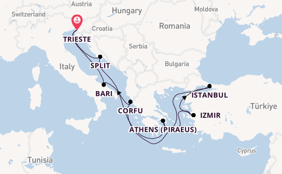Mediterranean Sea from Trieste, Italy with the MSC Splendida