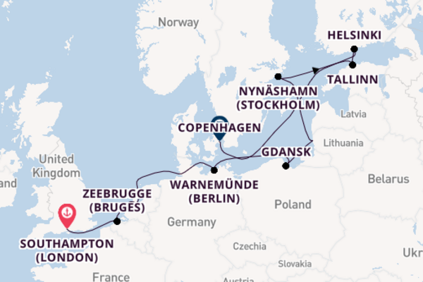12 day voyage to Copenhagen from Southampton (London)