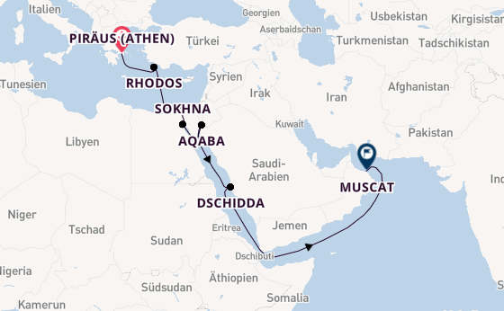 Naher Osten ab Piräus (Athen), Griechenland auf der Norwegian Sky