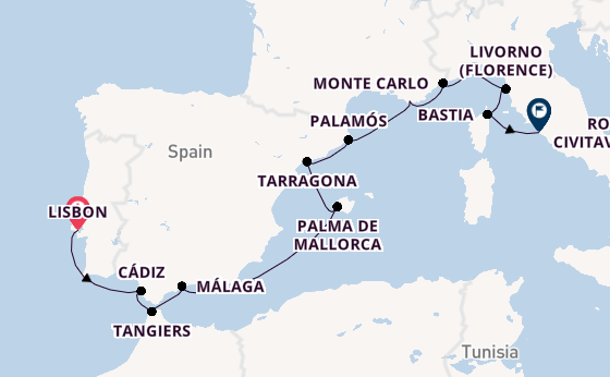Western Mediterranean from Lisbon, Portugal with the Seven Seas Splendor