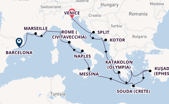 Mediterranean Sea from Venice, Italy with the Viking Sky