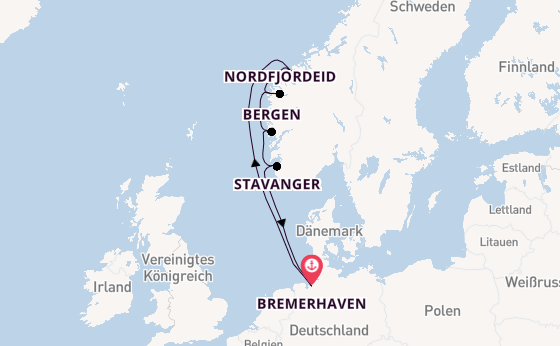Norwegen ab Bremerhaven, Deutschland auf der Mein Schiff 3