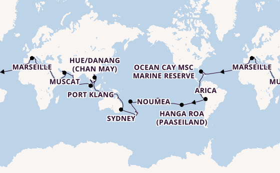 Wereldreizen vanaf Barcelona, Spanje met de MSC Magnifica