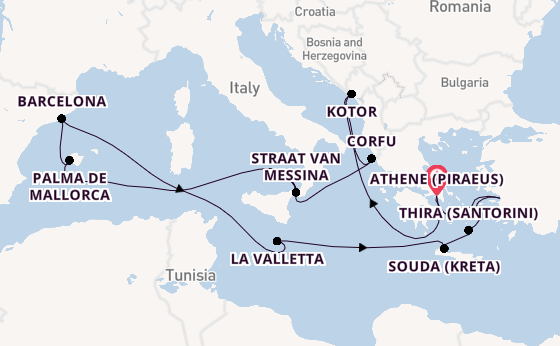 Middellandse Zee vanaf Athene (Piraeus), Griekenland met de Oosterdam