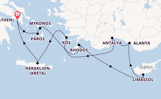 Östliches Mittelmeer ab Piräus (Athen), Griechenland auf der Azamara Quest