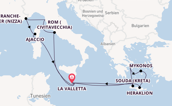 Mittelmeer ab La Valletta, Malta auf der Azura