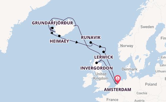 Arctic Ocean from Amsterdam, Netherlands with the Zuiderdam