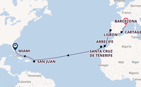 Transatlantic from Barcelona, Spain with the Aurelia