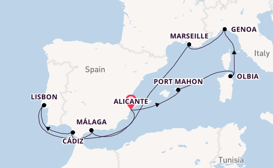 Western Mediterranean from Alicante, Spain with the MSC Sinfonia