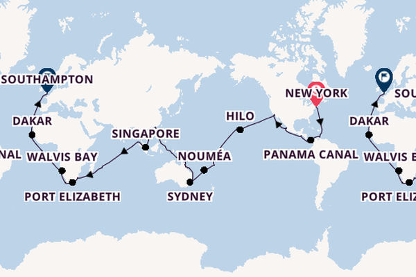 Round-the-World Trip from New York, USA with the Queen Victoria