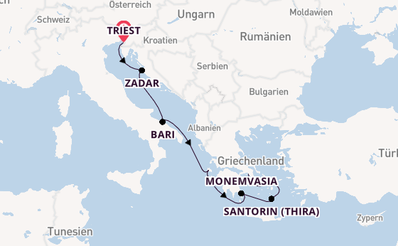Östliches Mittelmeer ab Triest, Italien auf der Seven Seas Prestige