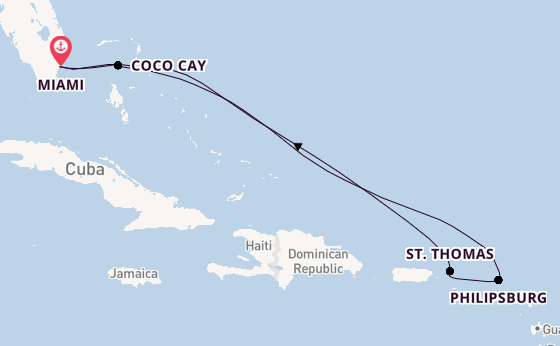 Caribbean vanaf Miami, Verenigde Staten met de Hero of the Seas