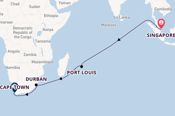 South Africa from Singapore, Singapore with the Queen Mary 2