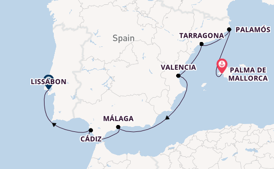 Westelijke Middellandse Zee vanaf Palma de Mallorca, Mallorca, Spanje met de MS EUROPA 2