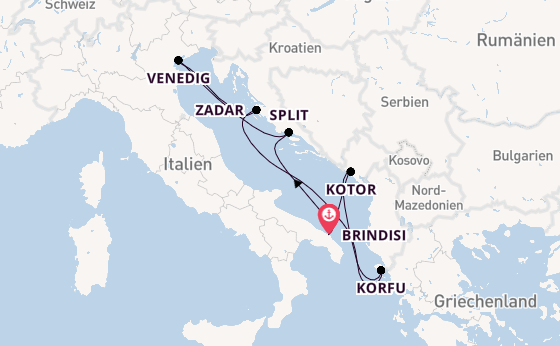 Mittelmeer ab Brindisi, Italien auf der MSC Armonia 