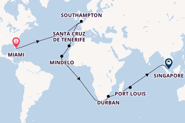 Round-the-World Trip from Miami, Florida, USA with the Queen Elizabeth