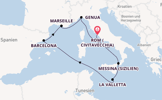 Westliches Mittelmeer ab Civitavecchia (Rom), Italien auf der MSC World Asia