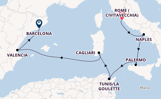 Western Mediterranean from Rome (Civitavecchia), Italy with the Viking Star