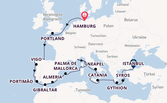 Mittelmeer ab Hamburg auf der MS Hamburg