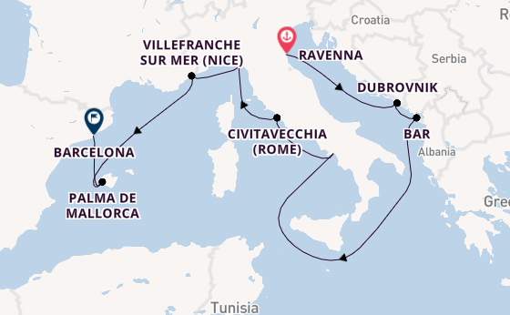 Westelijke Middellandse Zee vanaf Ravenna, Italië met de Norwegian Viva
