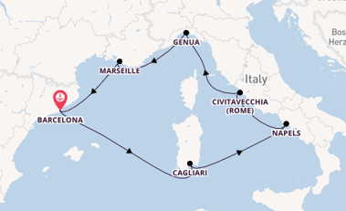 Westelijke Middellandse Zee vanaf Barcelona, Spanje met de Costa Toscana