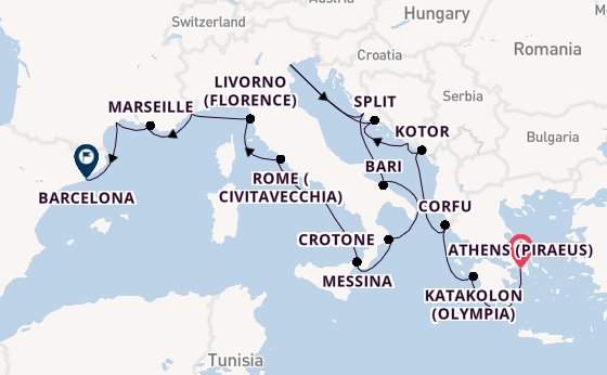 Mediterranean Sea from Athens (Piraeus), Greece with the Viking Mira