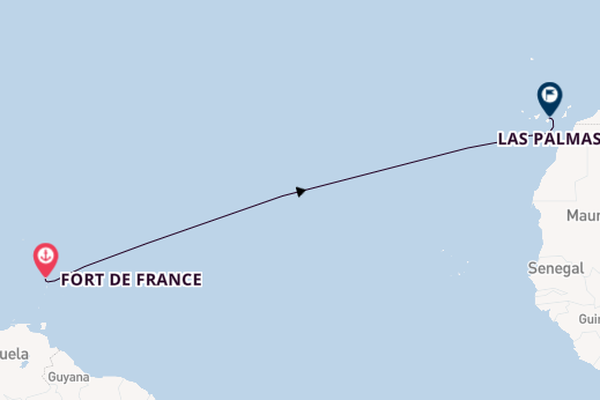Canarische Eilanden vanaf Fort de France, Martinique met de Le Champlain