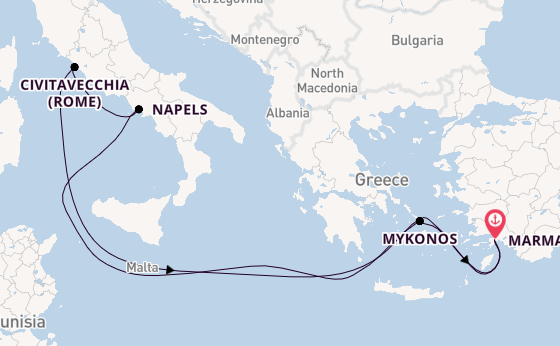 Middellandse Zee vanaf Marmaris, Turkije met de MSC Divina