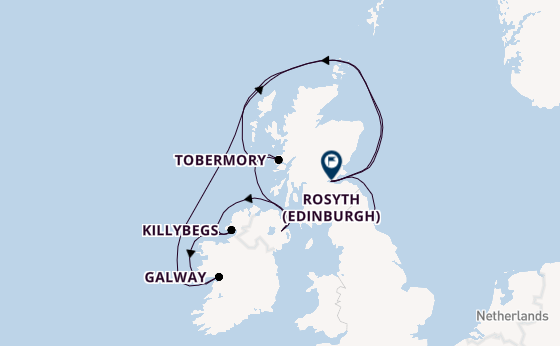British Isles from Newcastle upon Tyne, England with the Balmoral