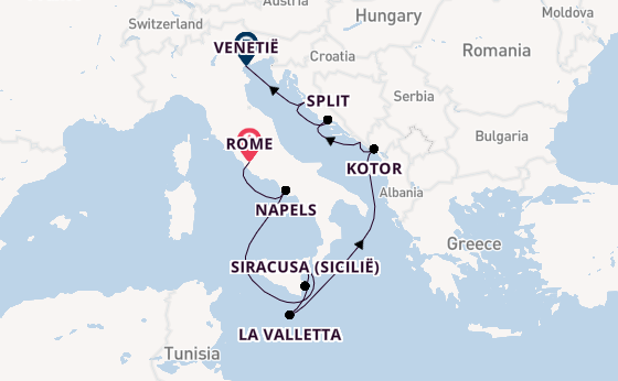Middellandse Zee vanaf Rome, Italië met de Silver Muse